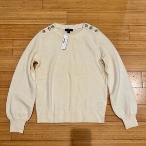 J.Crew Ivory Lambswool Blend Sweater w/ Jeweled Buttons XS NW